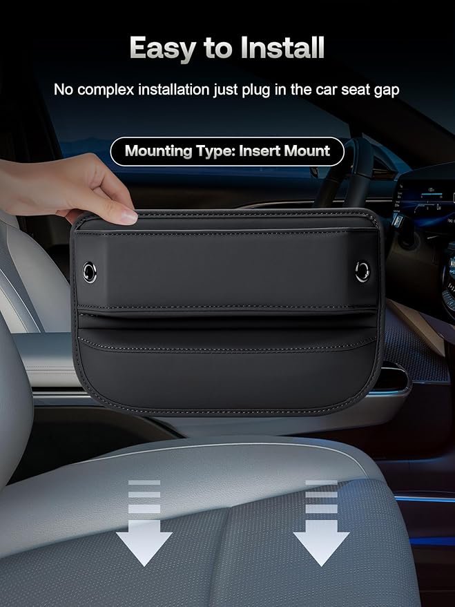 Owntow Universal Fit Car Gap Filler, Premium Leather Seat Gap Filler Organizer, Car SUV Truck Essentials (Black, 1 Pack)