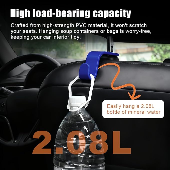 4 PCS Car Headrest Hooks - 360 Rotatable Auto Back Seat Storage Organizer, Universal Vehicle Car Organization Hangers for Purses, Bags, Cloths & Water Bottles Hook Seat Accessories, Blue