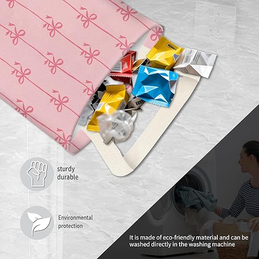BEAKND Hanging Car Garbage Bag, Cute Car Trash Can Bag, Automotive Accessories for Women Men Cute Pink Bow Stripe