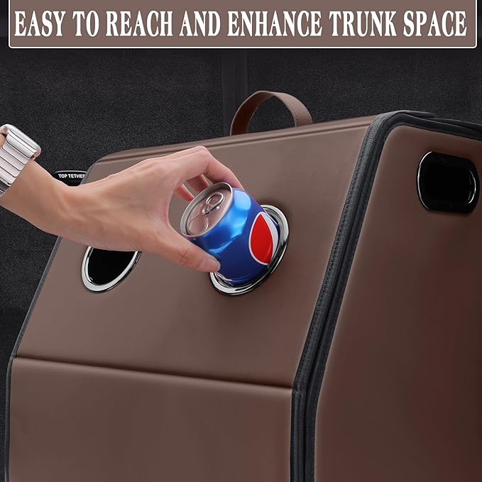 HOLDCY Car Trunk Organizer - Waterproof & Easy to Clean – Expand Your Storage Space - Adjustable Compartments and Foldable Trunk Organizer Fits Cars, SUVs, Trucks (Brown, 14.90'' x 13.77'' x 13.77'')