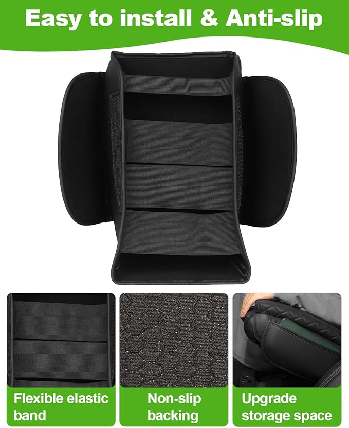 TBHOO for Jeep Wrangler JK JKU 2011-2017 Center Console Cover Armrest Cover Jeep Accessories Arm Rest Pad Console Cushion Lid Black Leather with Pockets