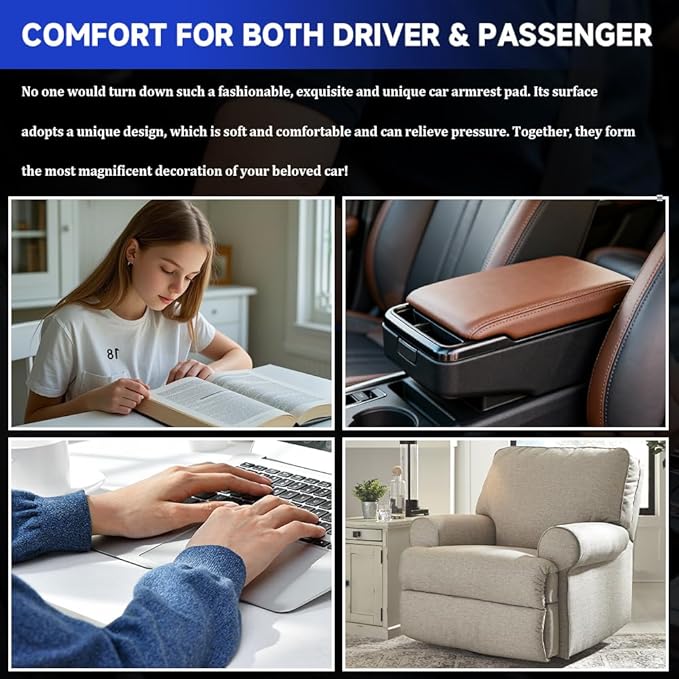 Car Center Console Cushion Pad, Arm Rest Cover for Car, Leather Waterproof Auto Armrest Seat Box Protector, Auto Armrest Storage Box Accessories Fits for Most Vehicles, SUVs, Trucks (Grey)