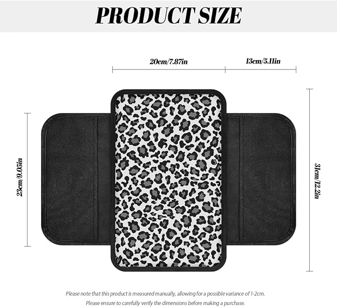 Dreaweet Grey Leopard Print Car Center Console Cover Cheetah Car Accessories for Women,Car Armrest Seat Box Cover Soft Vehicle Center Console Armrest Cover Pad Universal Armrest Cushion Pad