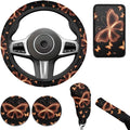 Butterfly 6pcs Car Steering Wheel Cover Sets Yellow Car Accessories for Men Women Cup Holder Handbrake Gear Cover for SUV Truck Sedan