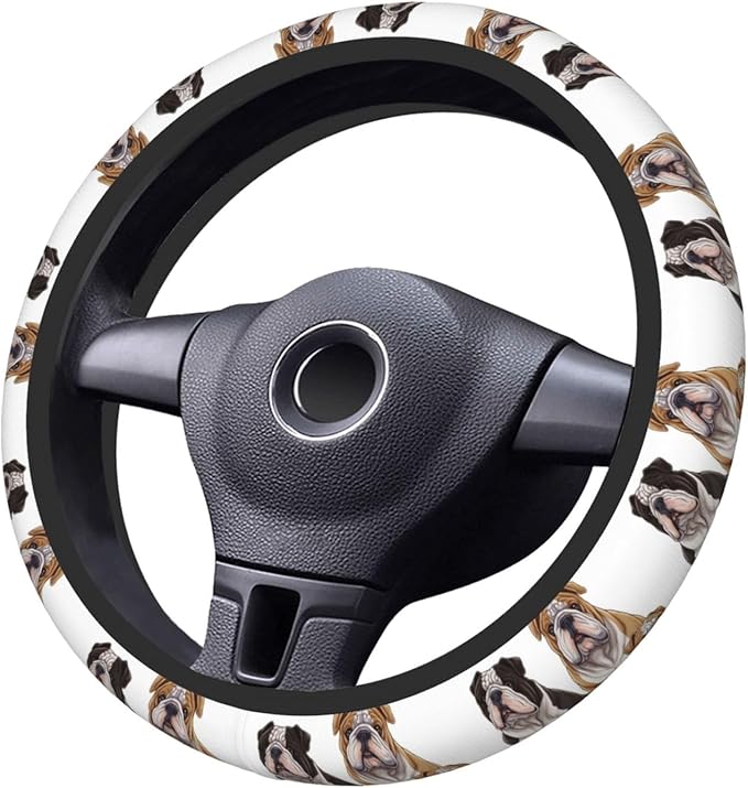 Elastic Steering Wheel Cover, English Bulldogs Car Wheel Covers for Women Men Anti-Slip Steering Wheel Protector Car Accessories, Universal 15 Inch Fit Auto, Suvs, Truck
