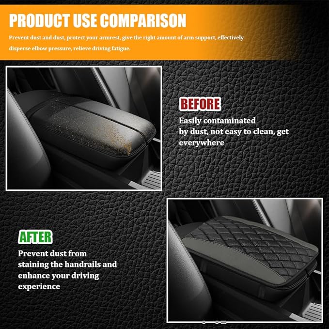 Car Center Console Cover, Leather Waterproof Armrest Seat Box Cushion Pad, Universal Decor Protector Mat, Comfortable Car Decor Accessories Fit for Most Cars, Vehicles, SUVs (Gray)