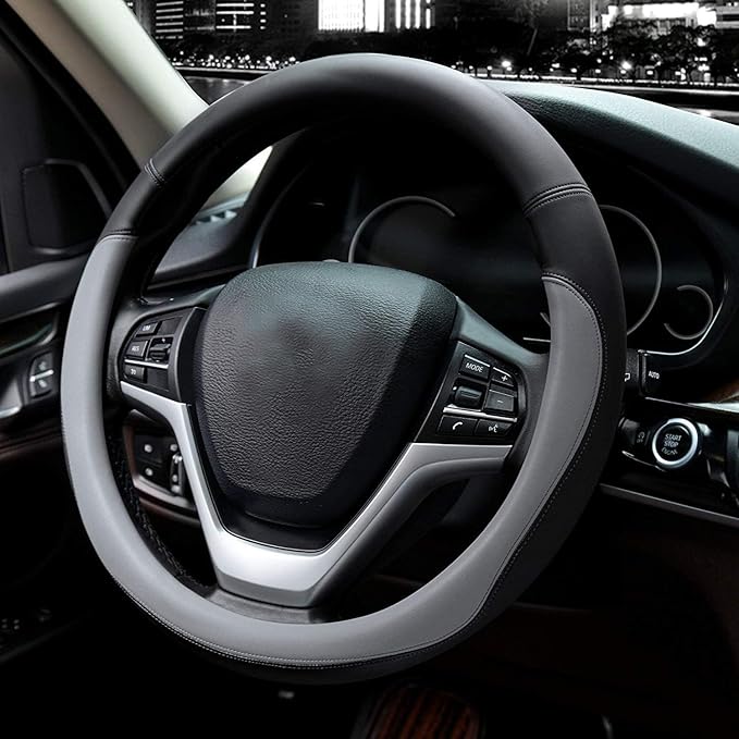 Valleycomfy Microfiber Leather Steering Wheel Cover Large-Size for F150 F250 F350 Ram 4Runner Tacoma Tundra Range Rover Model S X with 15 1/2 inches-16 inches Outer Diameter-Gray
