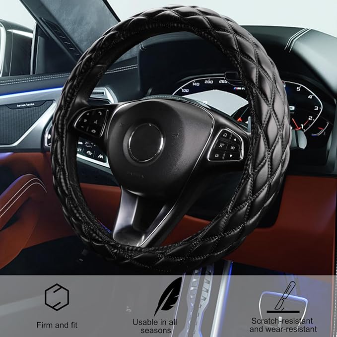 Car Steering Wheel Cover, 15" Soft Rubber Foldable Vehicle Steering Wheel Protector with Anti-Slip Lining, Automobile Interior Decoration Accessories, Universal for Most Vehicles (Black)