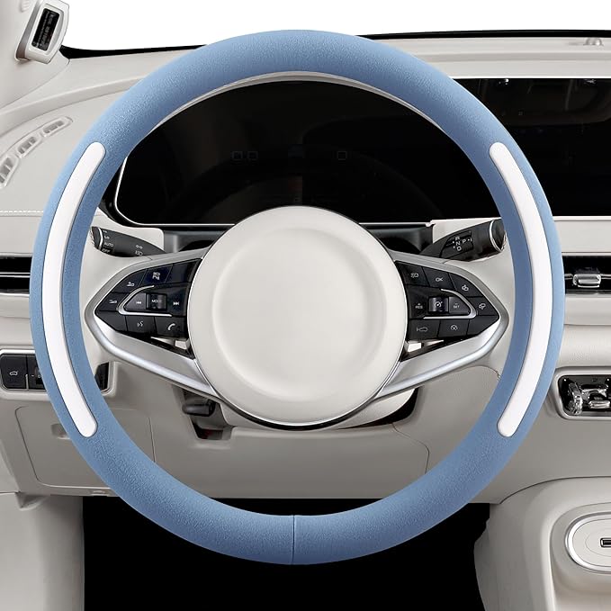 Steering Wheel Cover, Universal 15 inch, Faux Leather Steering Wheel Protector, Anti-Slip, Breathable & Heating-Compatible for Cars Trucks SUVs Vans