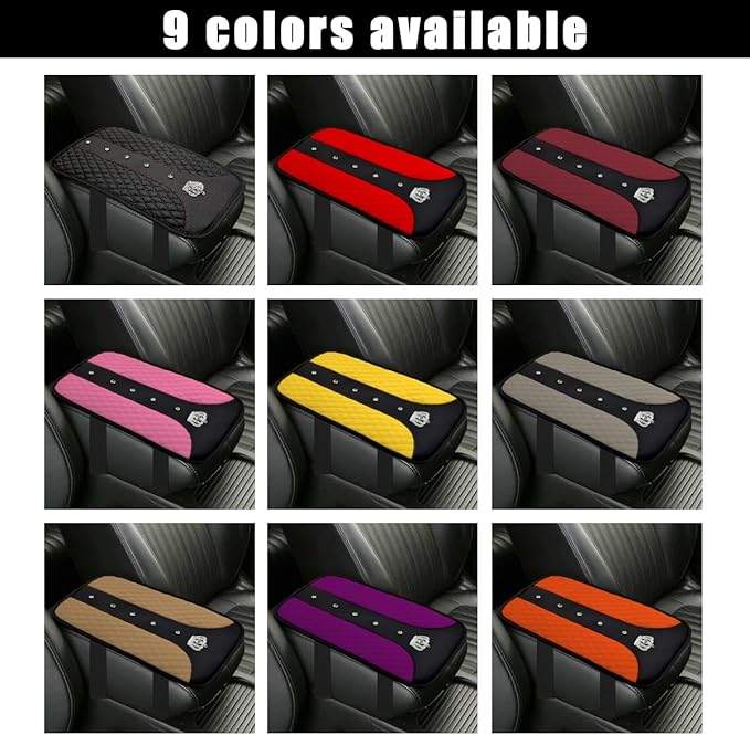 Bling Crown Car Center Console Mats, Anti-Slip and Waterproof Crystal Car Armrest Pad Protector, Universal Rustproof Armrest Decor Cushion for Cars & SUVs, Car Accessories (Gray)