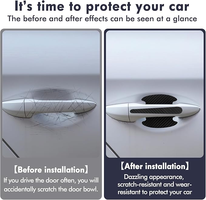 16pcs Car Door Handle Scratch Protector,Car Door Handle Protector Film, Protective Sticker-Anti-Scratches, Non-Marking,Easy Application (Black)