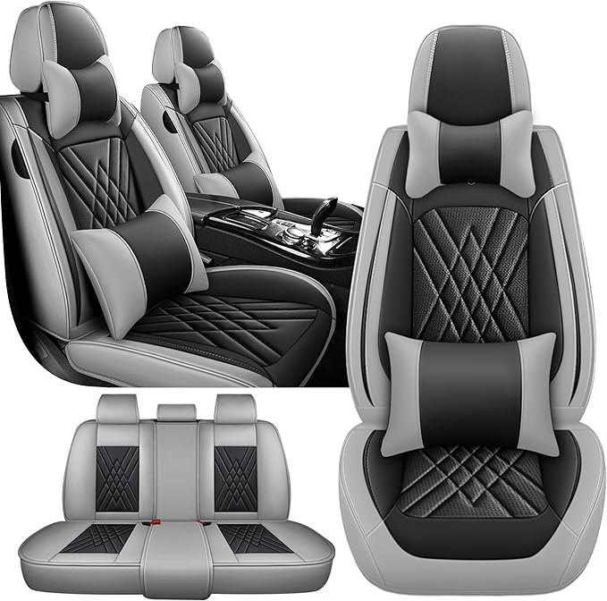JGDL Car Seat Covers for Subaru Crosstrek 2016-2026, 5 Piece Set Nappa Leather Non-Slip Seat Protectors, Breathable Seat Cover Set. (Deluxe 5 Seats, Black Grey)