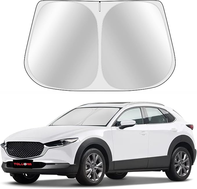 Toluoma Custom Fit Windshield Sun Shade for Mazda CX-30 2019-2025 - CX30 Sunshade Full Coverage, 210T Reflective Fabric, Double-Layer Design - Blocks 99% UV Rays, Easy to Install and Store
