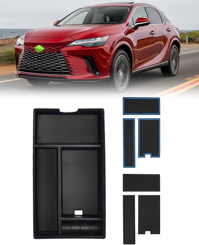 FIILINES Center Console Organizer for Lexus RX 350 350h 500h 2023-2025 2026 Accessories, Center Console Tray Secondary Armrest Storage Box ABS Insert Container with Anti-Slip Mats