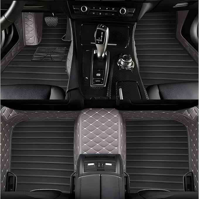 Custom Leather Car Mats, Vehicle-Specific Fit All-Weather Floor Mats, 100% Waterproof Anti-Slip Durable Protection for SUV Truck Sedan, Precision Tailored Protection(Grey Black Stripes)