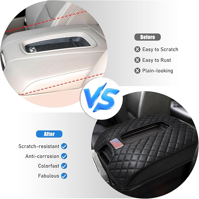 Center Console Armrest Cover for Cadillac Escalade 2015 2016 2017 2018 2019 2020 Accessories, Leather Armrest Lid Cushion Pad, Armrest Seat Box Cover Mat (Style B)