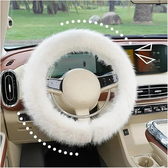 Car Steering Wheel Cover Handlebar Cover for Girls Winter Plush Warm Non-Slip Simple Women's Pink Handlebar Cover(Plush Simple Black)