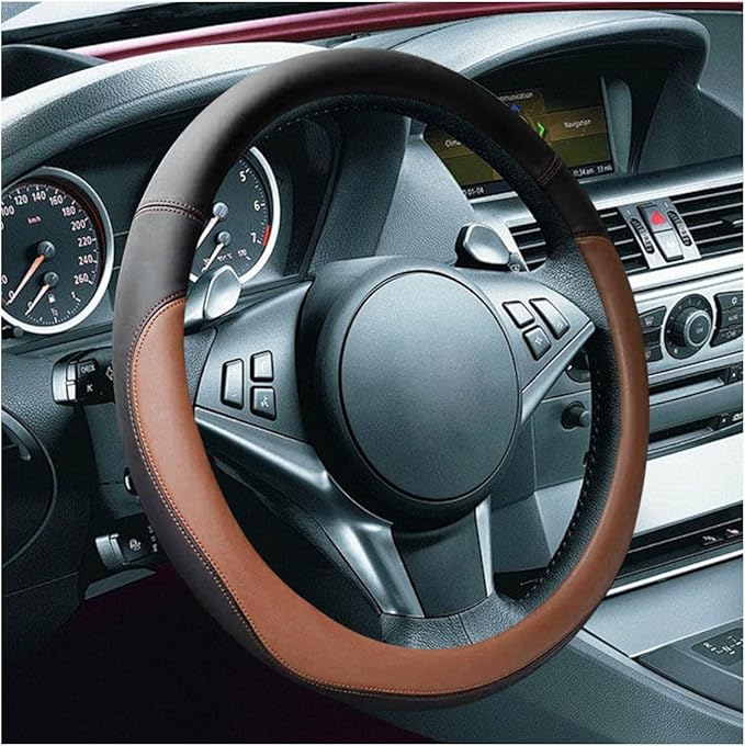 14.5"-15" Car Steering Wheel Cover, Microfiber Leather Cover, Anti-Slip Breathable Steering Wheel Decoration, Universal Steering Wheel Accessories for Diverse Cars (Coffee)