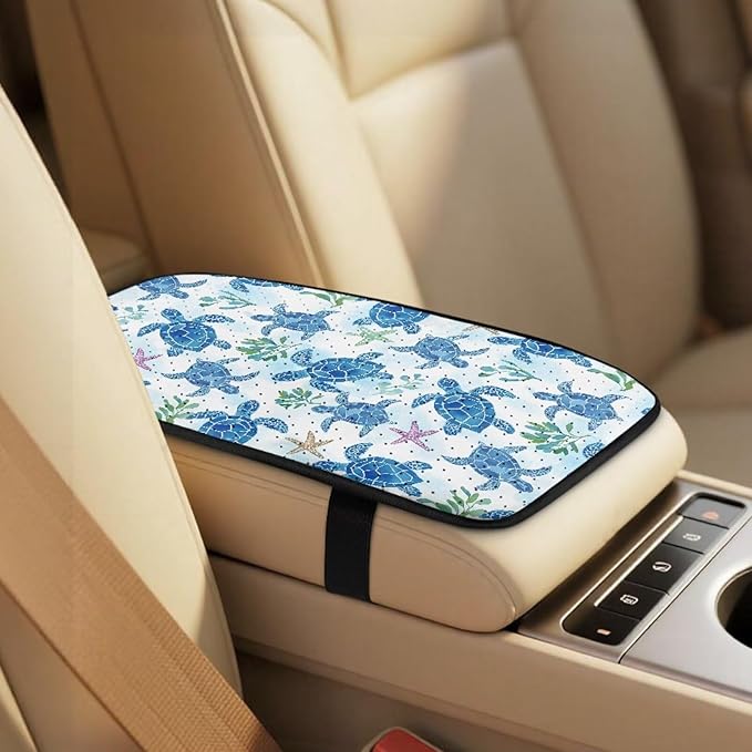 Oramclsy Turtle Car Front Seat Covers Protector Accessories with PU Breathable Armrest Pad and Seat Belt Cover 5 Pack Set Interior Decor All Season Protector