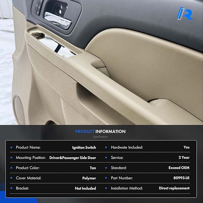 80995 Front Driver & Passenger Side Armrest Repair Fit for Chevrolet Chevy Silverado Suburban Tahoe Avalanche For GMC Sierra Yukon 2010-2014 Door Panel with Release Handle Above Armrest - Tan