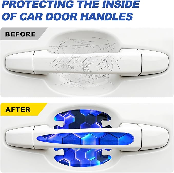 8 Pcs Car Door Handle Sticker, 3D Honeycomb Pattern Car Door Cup Protector, Universal Anti Scratches Auto Doors Handle Protective Film (Royal Blue)