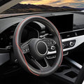 YHONGJT Soft Microfiber Leather Anti-Slip Car Steering Wheel Cover, Universal 15 Inch, Fit Vehicles, Sedans, SUVS, Vans, Trucks - Black with Red Line