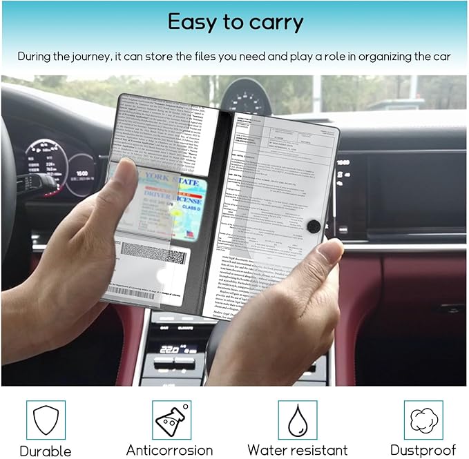 Car Registration and Insurance Holder, 10.39''×9.56'' Essential Auto Card Document Glove Box Organizer with Closure, Vehicle Interior Accessories Fit for Most Cars (Black, Small Car)