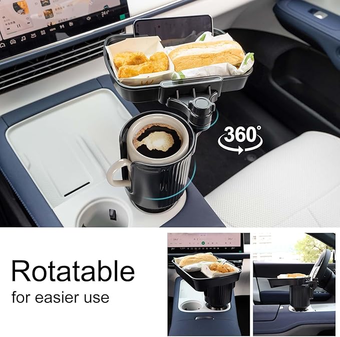 Car Large Cup Holder Expander, 3-in-1 Cupholder Extender with Swivel and Detachable Snack Food Tray Table for Eating, Travel Essentials for Road Trips for Driver. Model B