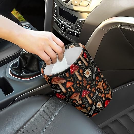 Brosoneto Mushroom Dragonfly Car Trash Can Portable Dustbin Bin Waste Basket Car Accessories Interior for Front Seat, Back Seat, Floor, Headrest