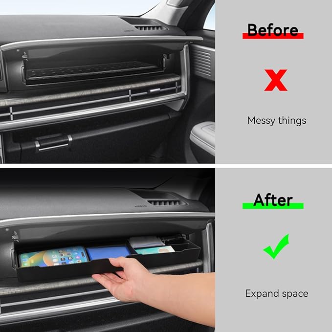 LUCKEASY Co-pilot Drawer Box Storage Box Compatible with Hyundai Santa Fe 2024 2025 2026 Passenger Drawer Box Storage Tray Black TPE for Santa Fe Accessories Black