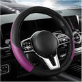 Elastic Car Steering Wheel Cover, Microfiber Leather Carbon Fiber Steering Wheel Protector with Anti-Slip Lining, Interior Accessory (Black & Purple, AD)