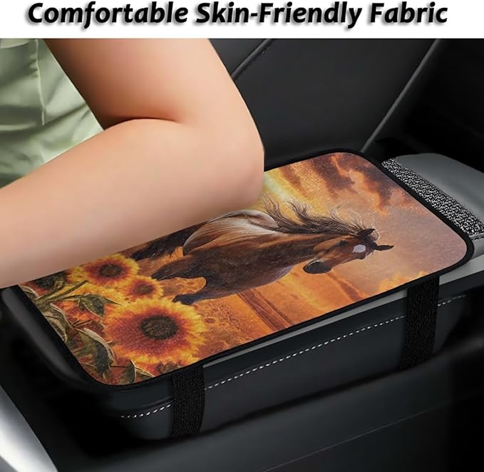 Bulopur Horse Print Car Console Covers Armrest Console Cover Flannel Thickened Cover Protec Car Center Console Cover Accessories Universal Car Interior Accessories Car Arm Rest Cover