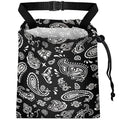 Car Trash Bag Hanging Back of Seat with Adjustable Snap Buckle Strap Cute Printed Drawstring Garbage Bags for Car-Paisley Floral Black
