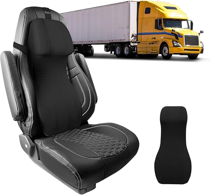 Lumbar Support Pillow for Car with Headrest, Memory Foam Integrated Lumbar Support Cushion for Neck and Back, Fits for Semi Truck Motorhome Van Pickup, Black