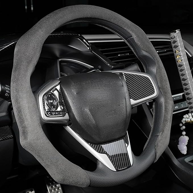 Quick Install Sporty Suede Leather Steering Wheel Cover Universal fit Any 14½" to 15" Car SUV Pickup Steering Wheel
