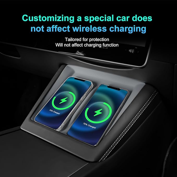 for 2024 Tesla Model 3 2025 Model Y Wireless Charging Anti-Slip Mat Silicone Protective Pad for Tesla Accessories (Grey)