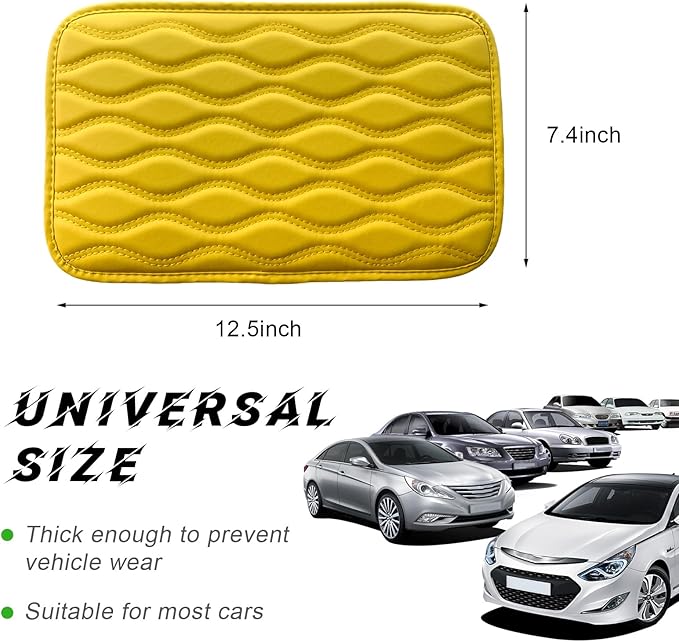 Car Center Console Pad, Waterproof PU Leather Auto Armrest Box Cover, Comfortable Vehicle Arm Rest Protector Cushion Pad for Car SUV, Universal Car Accessories (Yellow)