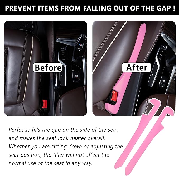 Junecarp Car Seat Gap Filler 2 Pack,Car Gap Filler Organizer to Impede Items from Dropping,Essential Interior Car Accessories Seat Gap Plug (Pink)