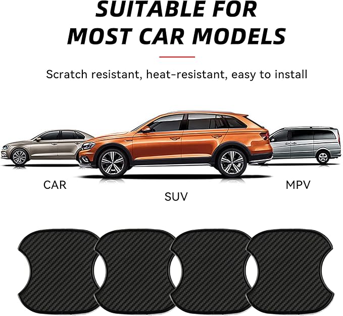 Tioollev 4PCS Car Door Handle Cup Scratch Protectors, TPU Carbon Fiber Door Bowl 3D Sticker, Handle Paint Cover Guard Pad, Universal Door Handle Protective Film for Most Cars (Medium-Black)