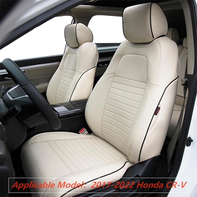 HKZ Fit CRV Car Seat Covers Full Set for Honda CR-V 2017 2018 2019 2020 2021 2022 CRV Touring;CR-V EX;CR-V Sport;CR-V SE & CR-V EX-L - Leather (Beige)