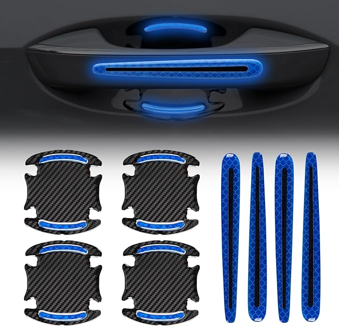 8 Pcs Reflective Door Handle Stickers, PVC Car Door Cup Protectors, Universal Auto Door Handle Protective Film, Anti-Scratches Stickers for Most Cars, SUV and Vans (Blue)