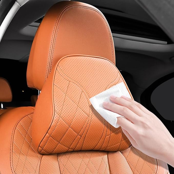 for Chevy Silverado 2007 2008 2009 2010 2011 2012 2013 Leather Car Seat Headrest Lumbar Cushion, Lumbar Support Pillow for Car,for Driving Traveling Relieving Neck Fatigue,2-C Brown