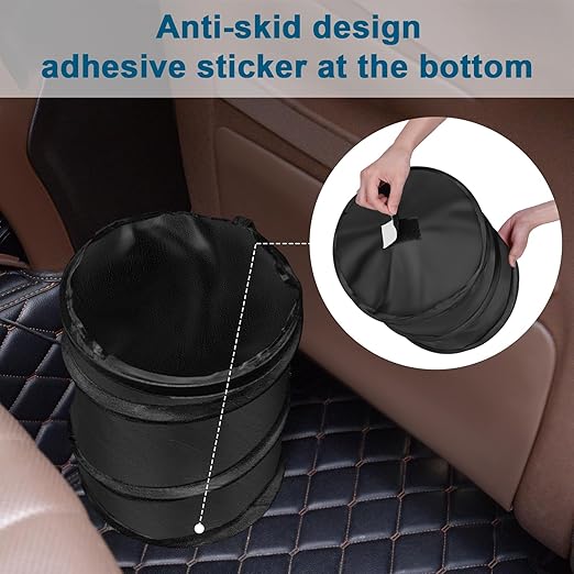 Kincown Car Trash Can, Large-Sized Pop-up Car Trash Bin, Collapsible Garbage Can, Trash Bag with Elastic Band Hanging, Double-Layer Washable Trash Can, Waste Basket with Velcro