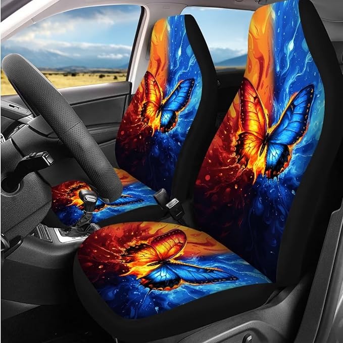 Dngkaoje Butterfly Car Seat Covers Full Set for Front and Rear 13 Pack Colorful Butterfly Auto Interior Accessories Set Womens Girly Center Console Cover,Hanging Trash Bag,Seatbelt Shoulder Pads