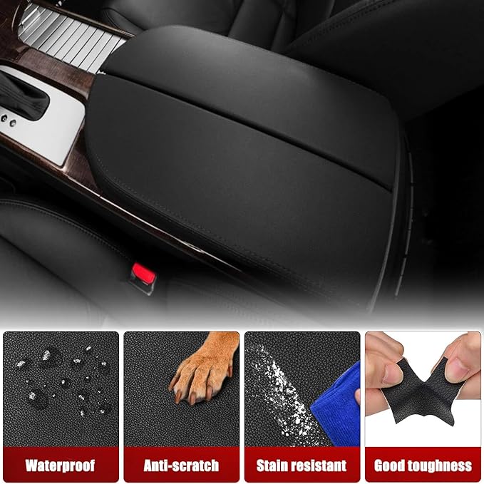 KBH Center Console Cover Replacement for Acura MDX 2007 2008 2009 2010 2011 2012 2013, Vinyl Leather, Armrest Replace Skin Upholstery, Black