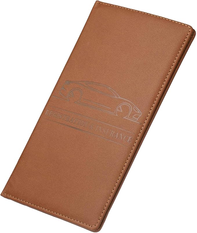 HARFINGTON Car Registration and Insurance Holder 9.65" x 4.92" PU Leather Vehicle Glove Box Organizer Storage Accessories Men Women Car ID Holder for License ID Cards Bank Cards, Burgundy