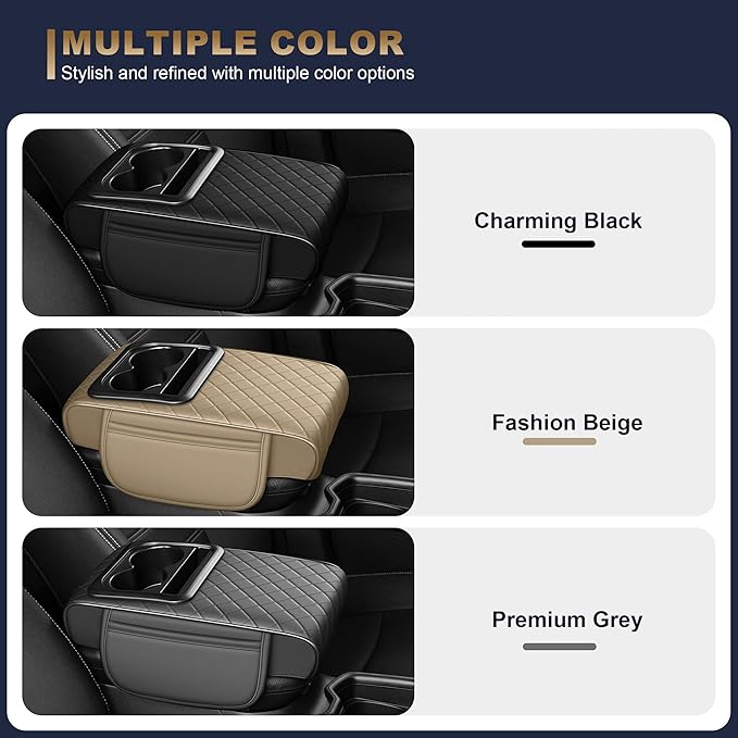 YORKNEIC Center Console Cover Fit for Ford - Middle Console Cover with 2 Storage Pocket,Faux Leather Waterproof Anti-Scratch Car Armrest Cover Protector(005Beige)