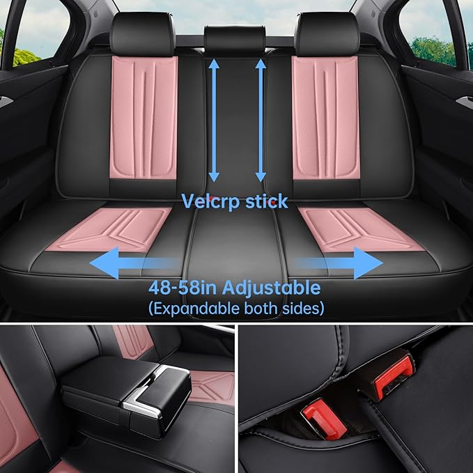 SCDOOCA Car Seat Covers Full Set Pink and Black, Premium Leather Seat Covers, Waterproof and Breathable Seat Covers, Universal Car Seat Protector Fit for Cars, Trucks, SUVs(Full Set)