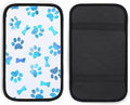 Blue Watercolor Paw Prints Car Center Console Cushion Pad,Waterproof Armrest Seat Box Cover Protector,Comfortable Car Decor Accessories Fit for Most Cars, Vehicles, SUVs