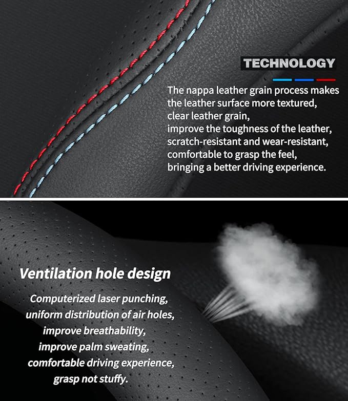Custom-Fit for Kia Steering Wheel Cover, Premium Leather Car Steering Wheel Cover with Logo, Non-Slip, Breathable, for Kia Accessories (A-Style,for Kia)